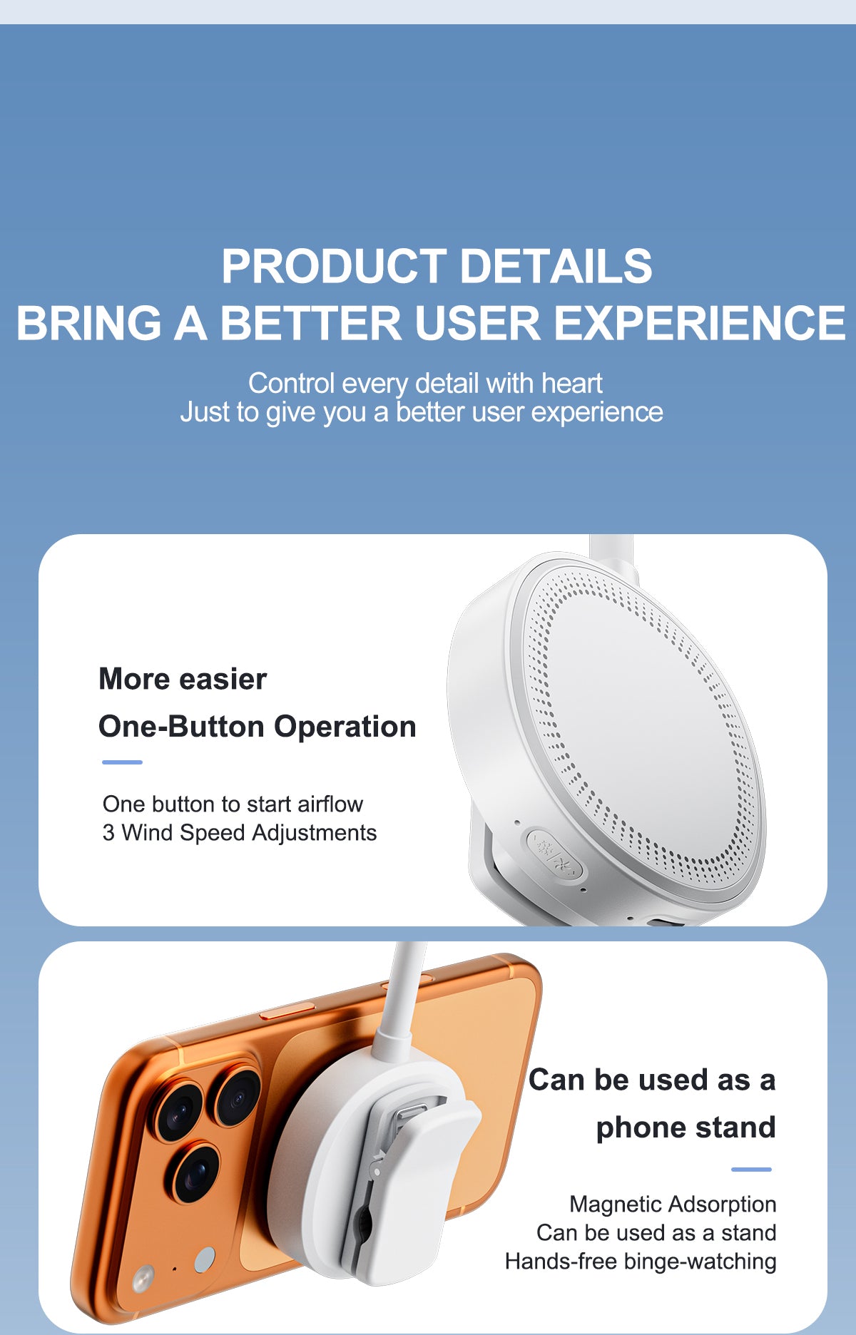 Flexible-Neck Magnetic Phone Fan